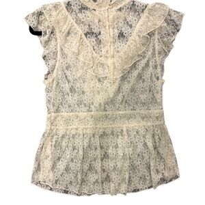 Free People Cream Lace Ruffle Peplum Top
